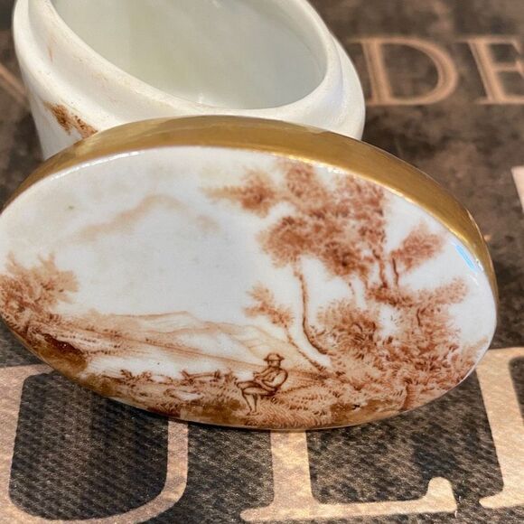 Vintage Portuguese Hand-Painted Sepia Porcelain Trinket - Picture 5 of 9